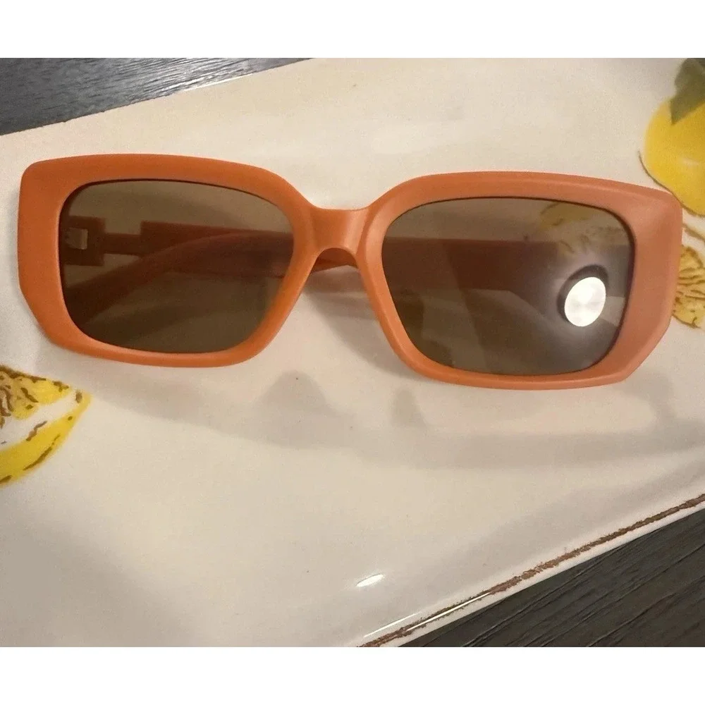 Luxe H Rectangle Sunglasses Orange Retro Y2K Shades Luxury Trendy New